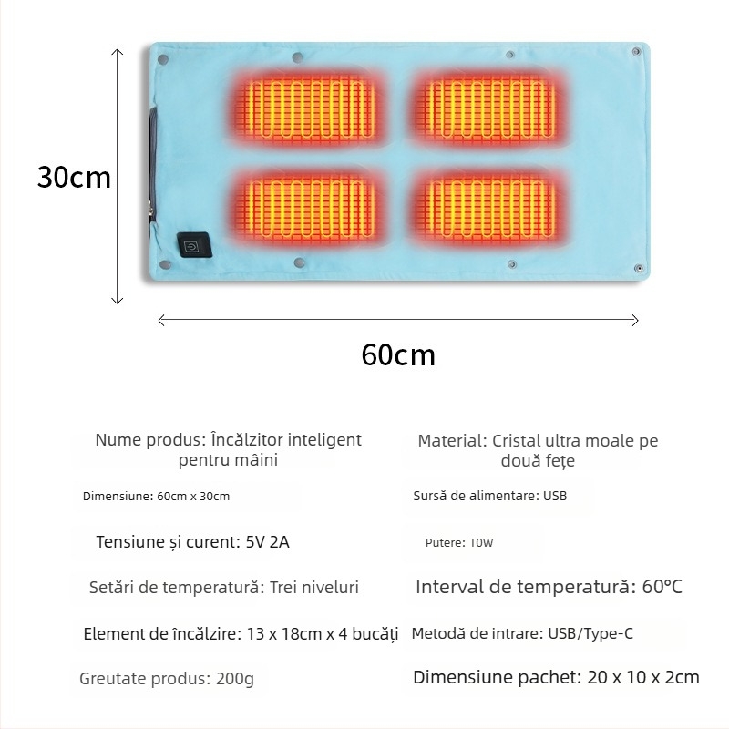 Încălzitor inteligent de mână USB din grafen pentru birou și casă – încălzește mâinile, picioarele, talia și burta