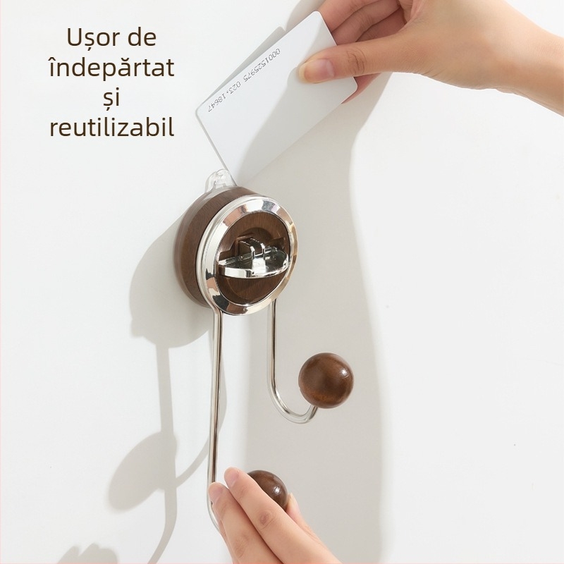 Cuier cu ventuză pentru perete, multifuncțional, fără găuri, ABS, cârlig dublu în stil Nordic, capacitate 10 kg