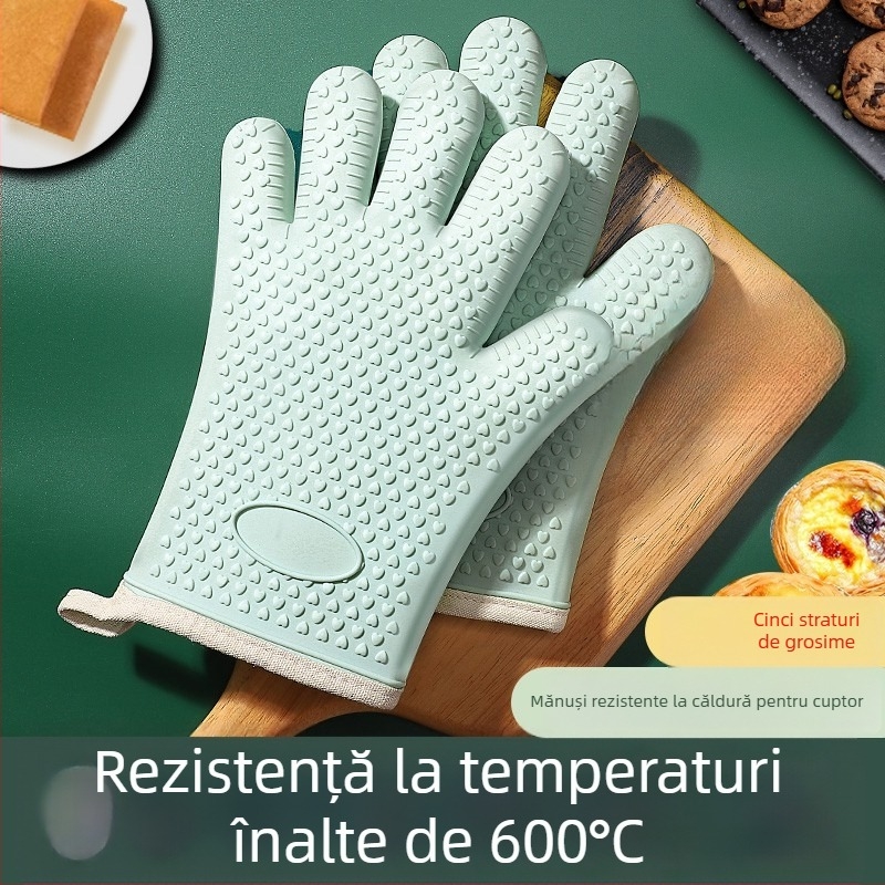 Mănuși din silicon termorezistente, izolați și îngroșați, pentru bucătărie, cuptor, antiderapante, rezistente la temperaturi înalte, pentru cuptor cu microunde