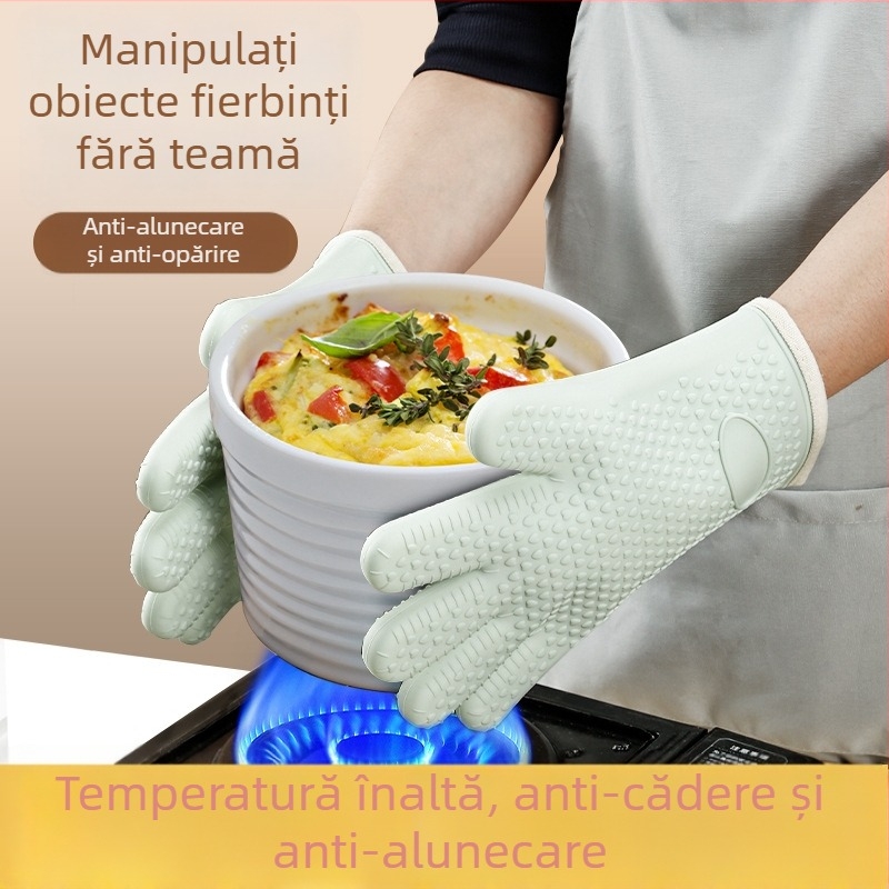 Mănuși din silicon termorezistente, izolați și îngroșați, pentru bucătărie, cuptor, antiderapante, rezistente la temperaturi înalte, pentru cuptor cu microunde