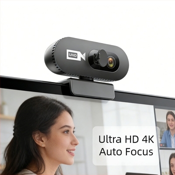 Webcam UHD 4K cu autofocus, microfon încorporat și capac de confidențialitate
