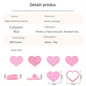 Set de biscuiți în formă de inimă, cu ștampilă și mâner, din plastic alimentar