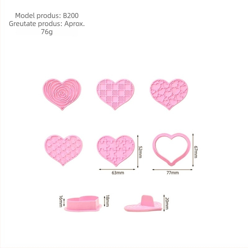 Set de biscuiți în formă de inimă, cu ștampilă și mâner, din plastic alimentar
