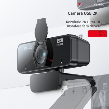 Yesido Cameră de streaming 2K cu USB Plug‑and‑Play, autofocus și unghi reglabil pentru PC