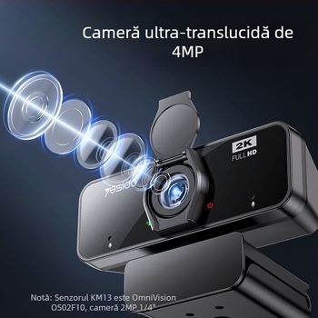 Yesido Cameră de streaming 2K cu USB Plug‑and‑Play, autofocus și unghi reglabil pentru PC