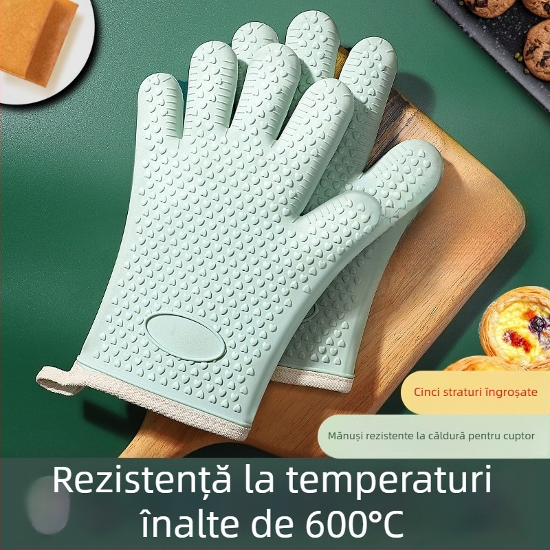 Mănuși din silicon termoizolante, groase, pentru cuptor, antiderapante, rezistente la temperaturi înalte, pentru coacere și utilizare în cuptor cu microunde