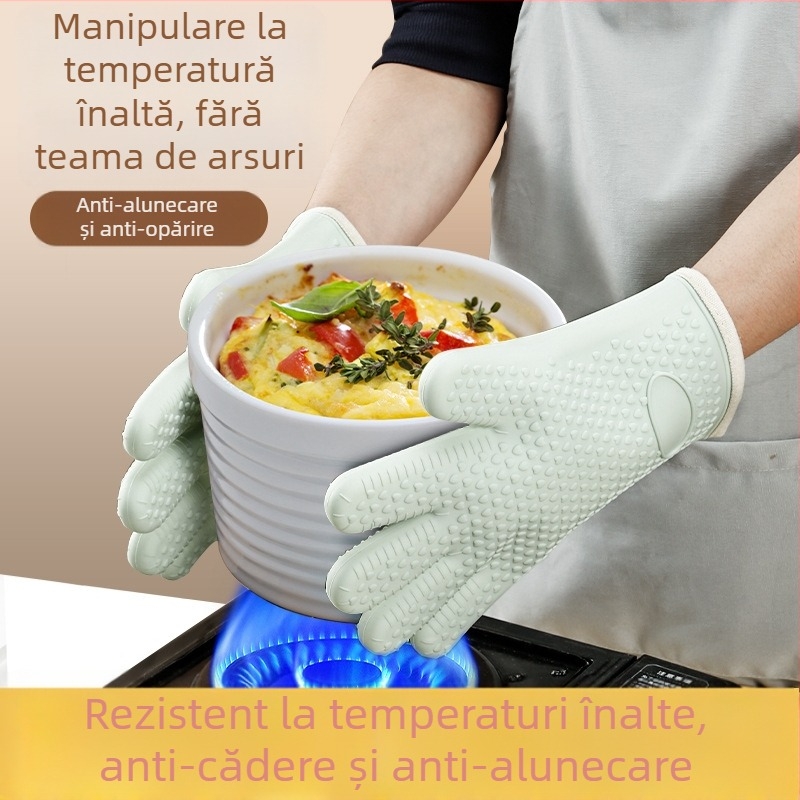 Mănuși din silicon termoizolante, groase, pentru cuptor, antiderapante, rezistente la temperaturi înalte, pentru coacere și utilizare în cuptor cu microunde