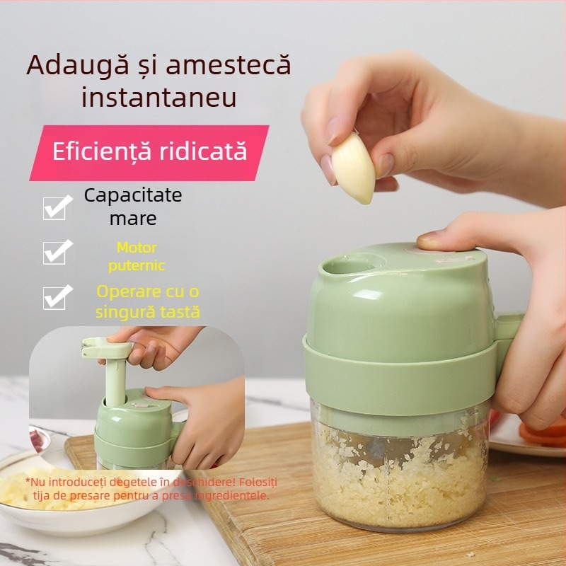 Gatling Tăietor de legume, unelte de bucătărie multifuncționale pentru uz casnic, presă de usturoi, tăietor de usturoi, tocător de ceapă, măcinător de usturoi automat