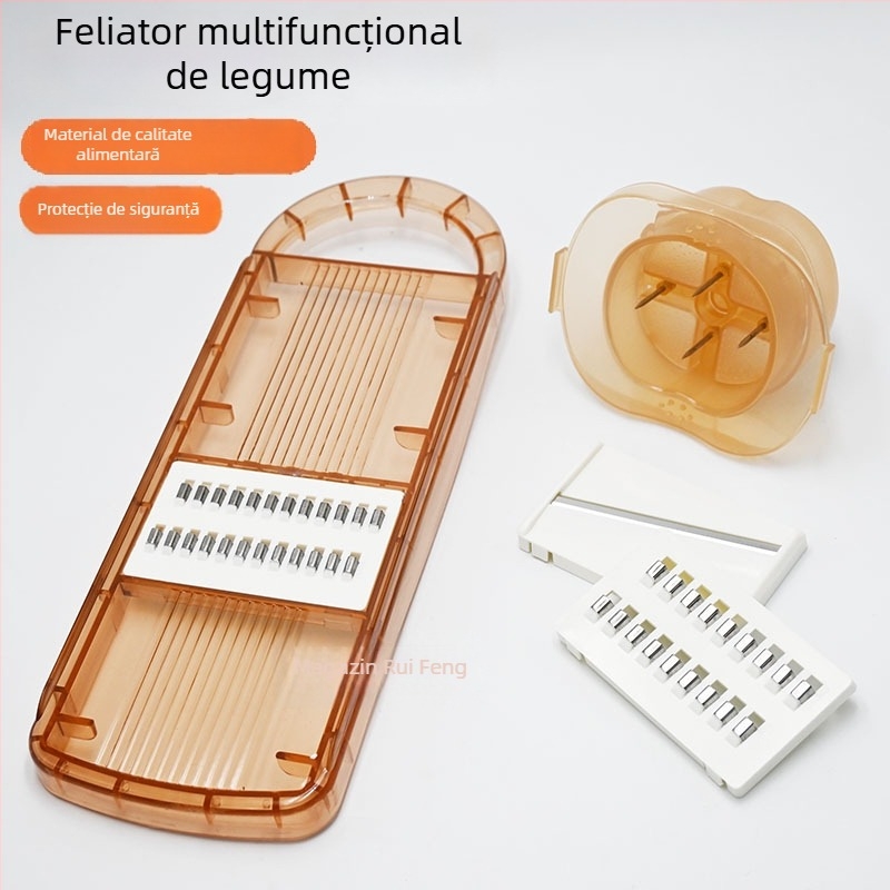 Tăietor de legume multifuncțional, transparent, un ajutor de bucătărie pentru felii de cartofi, felii de morcovi și răzuire