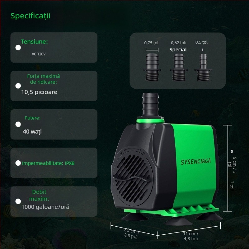 Pompa submersibilă pentru acvariu 110V, pompă de circulație compactă, înaltă ridicare, funcționare silențioasă, eficiență ridicată pentru oxigenare