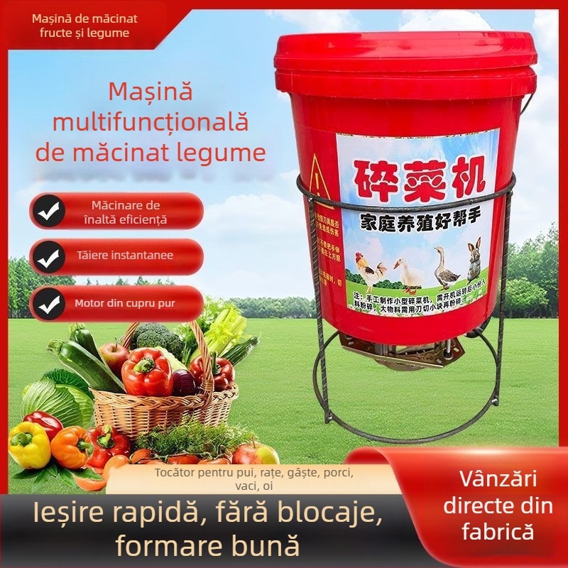 Tocător electric multifuncțional de legume pentru hrănirea păsărilor de fermă, tip găleată, cu putere mare.