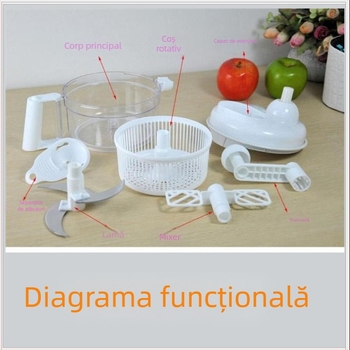 Tocător de legume multifuncțional, acționat manual, cu funcție de deshidratare