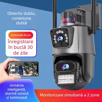 Cameră Wi-Fi 5MP cu vizualizare duală, vedere de noapte color HD, avertizare vocală și luminoasă, monitorizare, port de rețea