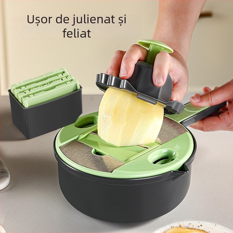 Răzătoare multifuncțională pentru legume, cu protecție pentru mână și coș de scurgere, dimensiuni 28 x 7,5 cm