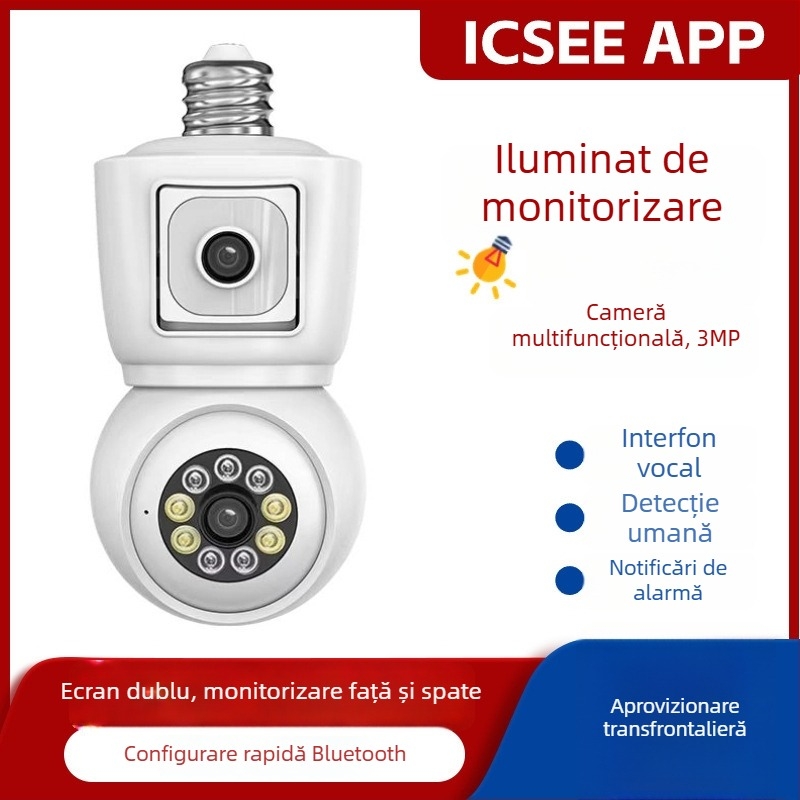 Cameră bec cu două obiective, ICSEE, 3 MP, articulație sferică