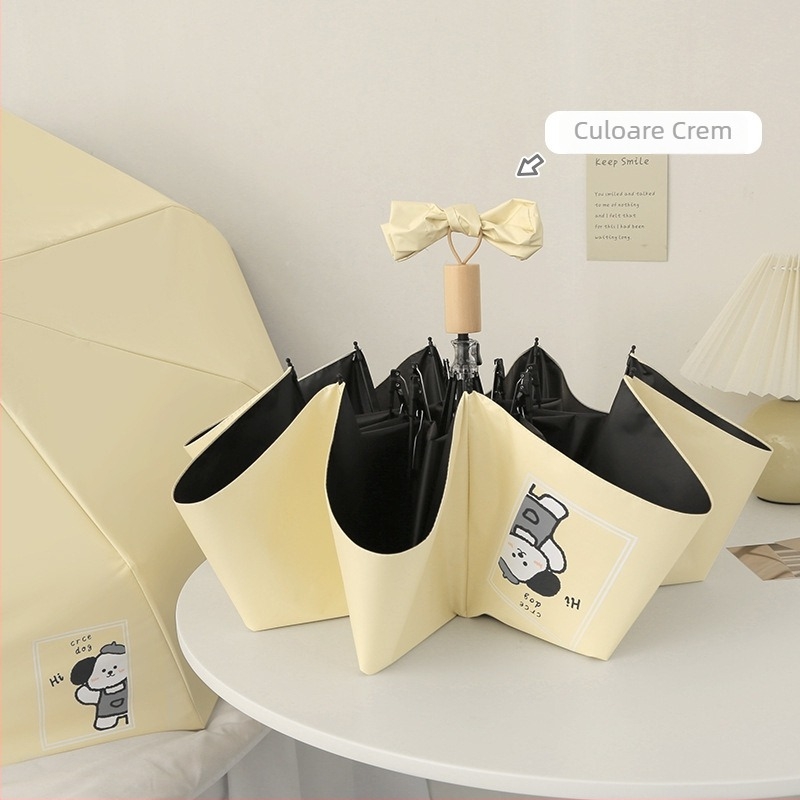 Umbrelă cu cățeluș desen animat, design drăguț pentru soare și ploaie, umbrelă pliabilă pentru studenți