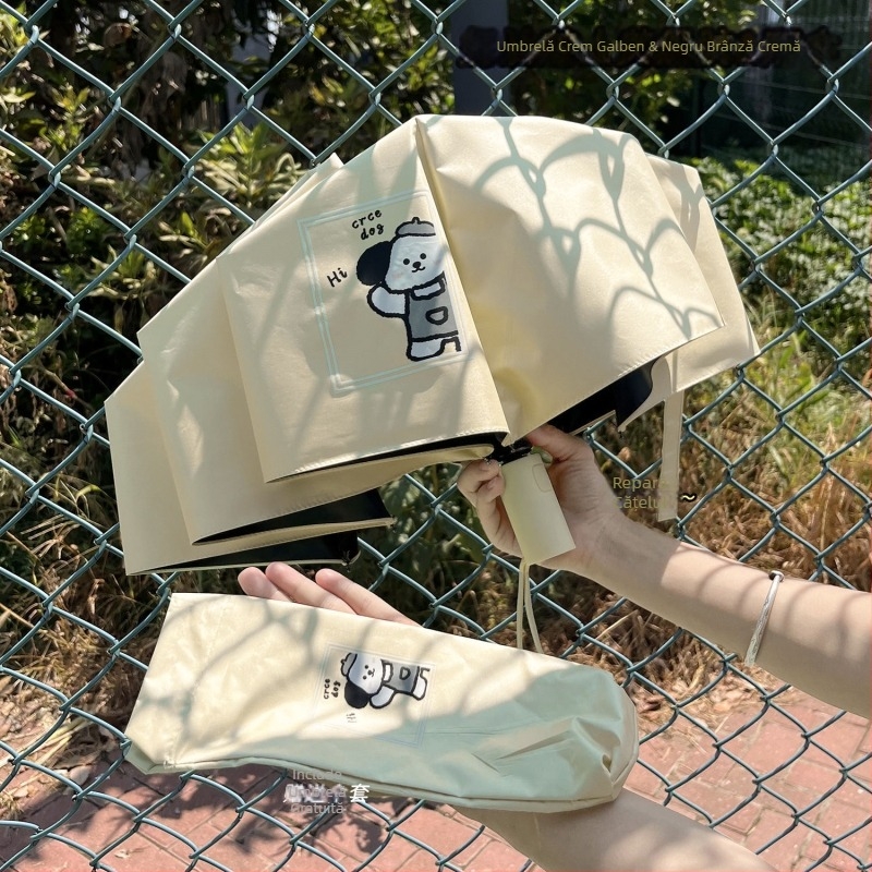 Umbrelă cu cățeluș desen animat, design drăguț pentru soare și ploaie, umbrelă pliabilă pentru studenți
