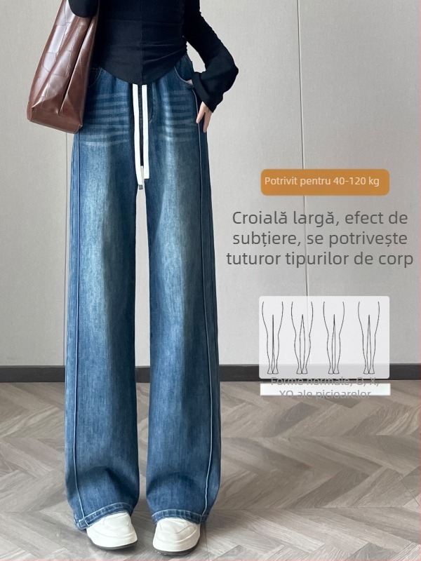 Jeanși femei cu croială largă pentru toamnă, croială lejeră, drept, talie înaltă, stil vintage, plus size, denim lung