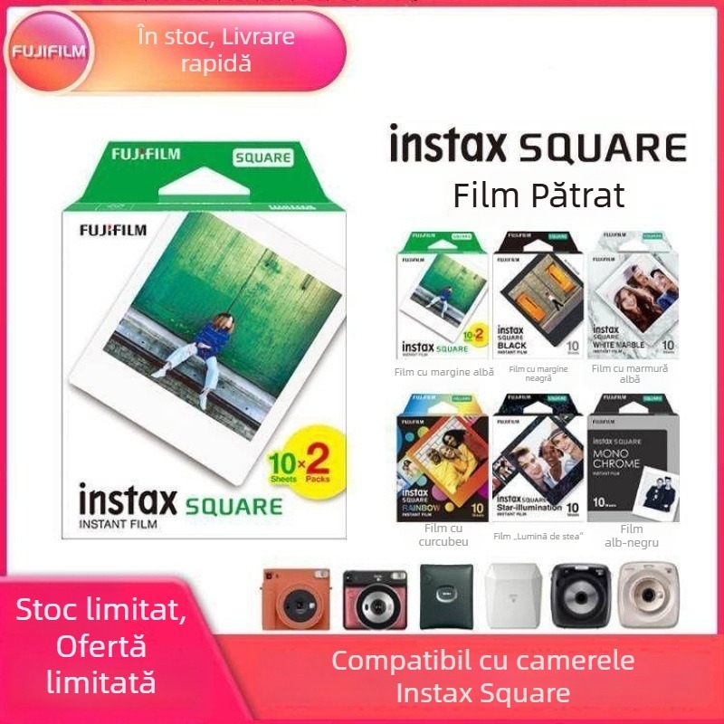 Hârtie fotografică pătrată Polaroid Square Series, compatibilă cu film SQ1 SQ6 SQ10 SQ20 SP3, margine albă de 4 inci