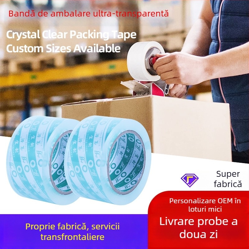 Bandă de ambalat ultra-transparentă, personalizată, pe rolă mare, sigilare fără bule