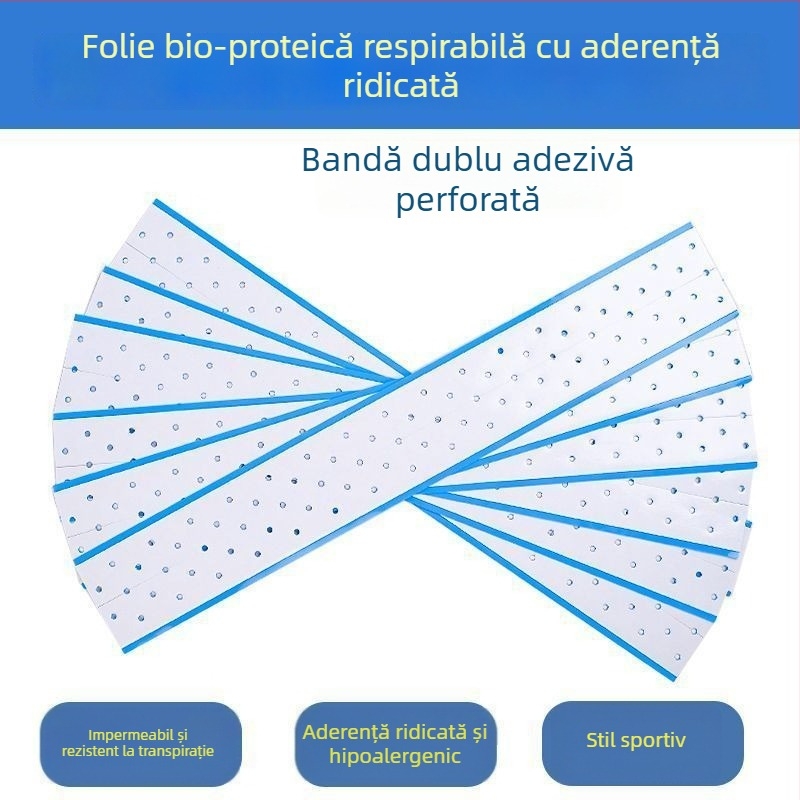 Bandă perforată, respirabilă pentru perucă, cu bandă dublu adezivă albastră, lungă, rezistentă la apă și transpirație, aderență ridicată, film albastru de adeziv