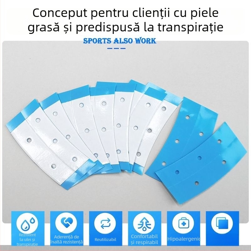 Bandă adezivă dublă față perforată, albastră, respirabilă, impermeabilă și rezistentă la transpirație