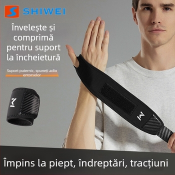 Brățară de încheietură fitness cu două straturi, model textură carbon, pentru împins la bancă și flotări, suport de încheietură