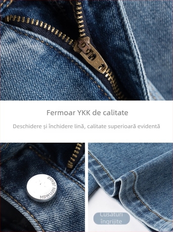 Blugi dama din denim, talie înaltă, croială lejeră, largi, până la podea, evazați