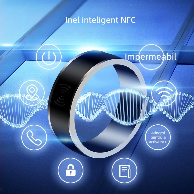 Inel NFC Bluetooth cu alimentare solară, multifuncțional pentru Android, senzor de temperatură, magie, rezistent la apă