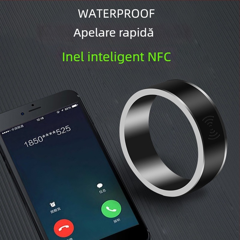 Inel NFC Bluetooth cu alimentare solară, multifuncțional pentru Android, senzor de temperatură, magie, rezistent la apă