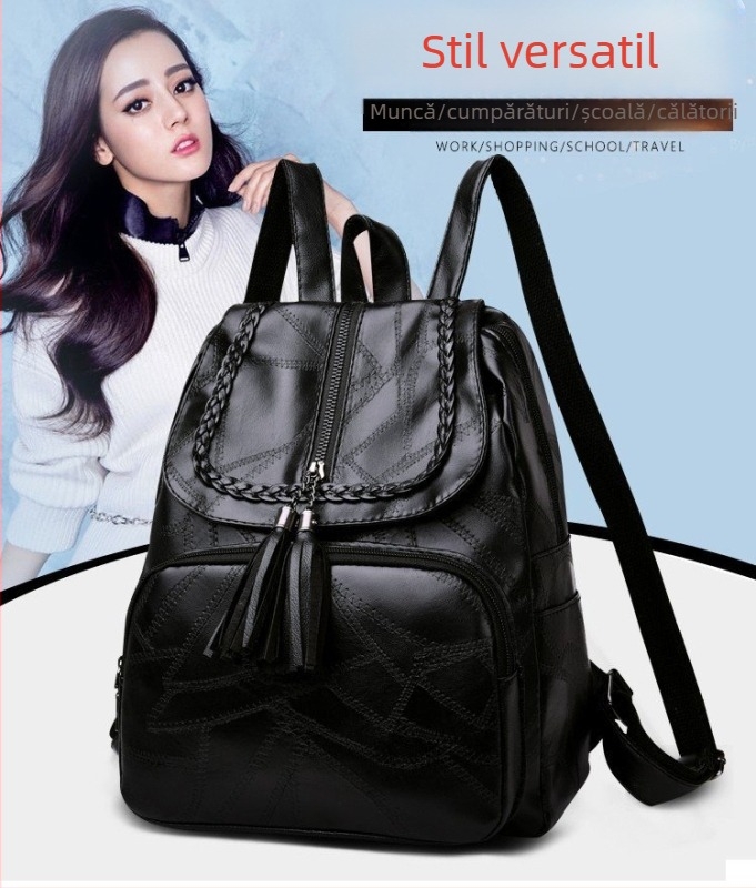 Rucsac feminin casual din PU cu ciucuri, stil modern, potrivit pentru școală și călătorii