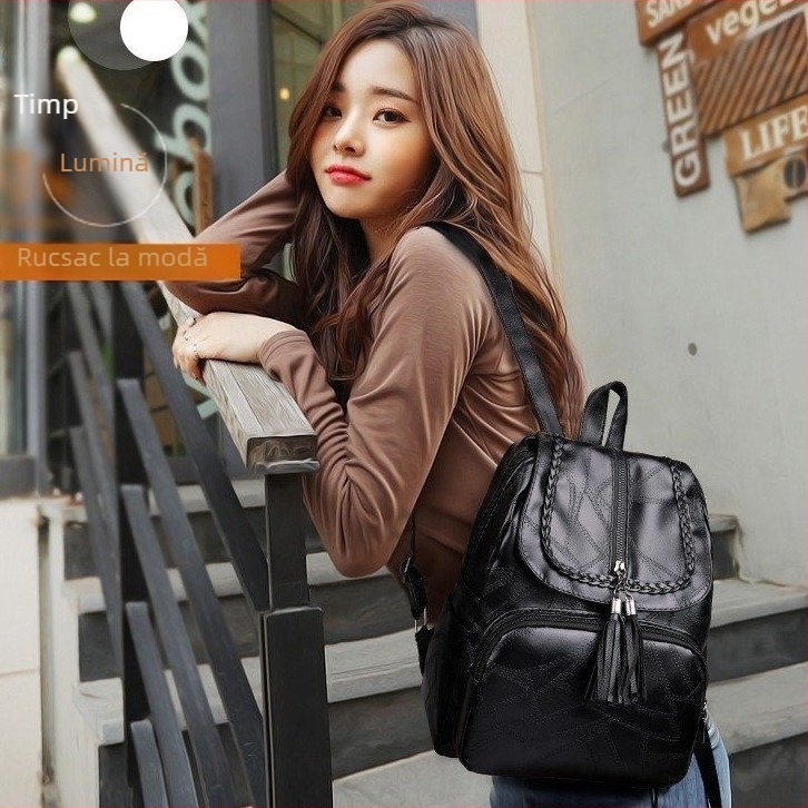 Rucsac feminin casual din PU cu ciucuri, stil modern, potrivit pentru școală și călătorii