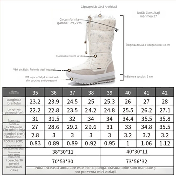 Botine lungi de iarnă pentru femei, căptușite cu lână de oaie, suprafață din piele nubuk, talpă din cauciuc antiderapant, fermoar, model floral, iarnă 2025