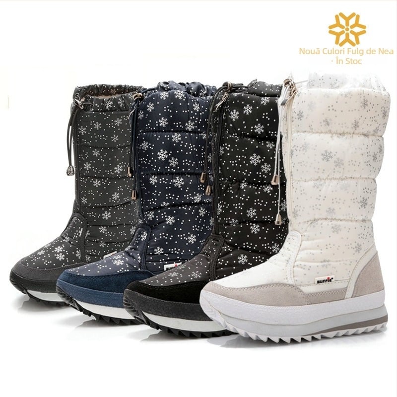 Botine lungi de iarnă pentru femei, căptușite cu lână de oaie, suprafață din piele nubuk, talpă din cauciuc antiderapant, fermoar, model floral, iarnă 2025