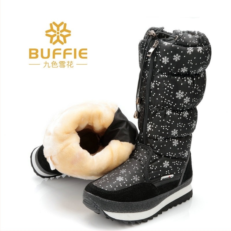 Botine lungi de iarnă pentru femei, căptușite cu lână de oaie, suprafață din piele nubuk, talpă din cauciuc antiderapant, fermoar, model floral, iarnă 2025