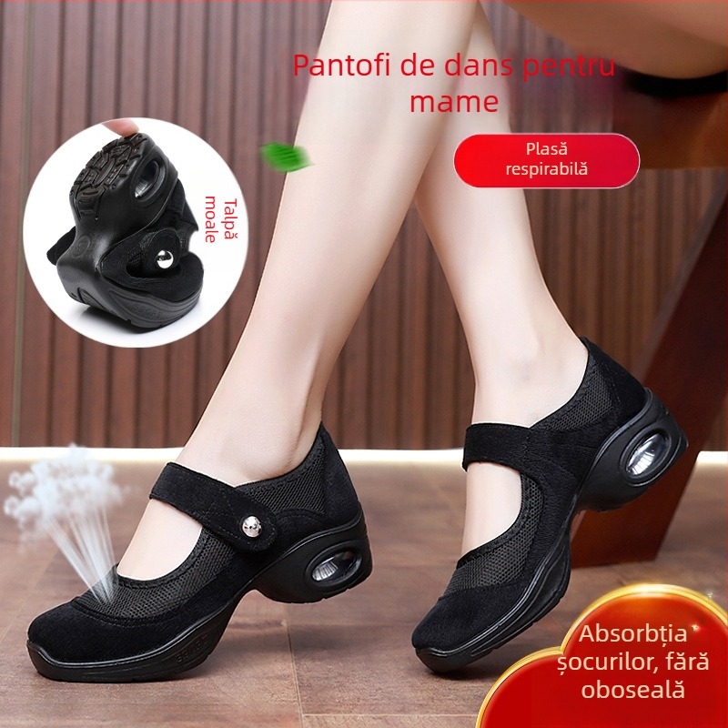 Pantofi de dans pentru femei, din plasă, respirabili, cu partea superioară ușoară, toc mediu 3–5 cm, închidere cu cataramă