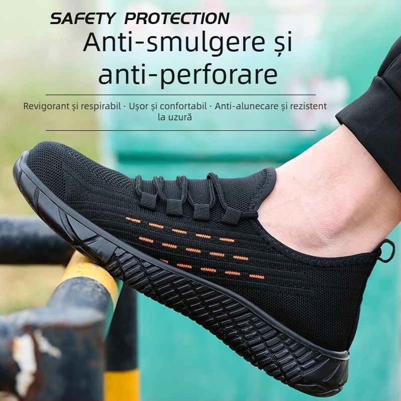 Pantofi de protecție pentru bărbați, vară, cu protecție anti-șoc și anti-perforație, respirabili, ușori, talpă dură