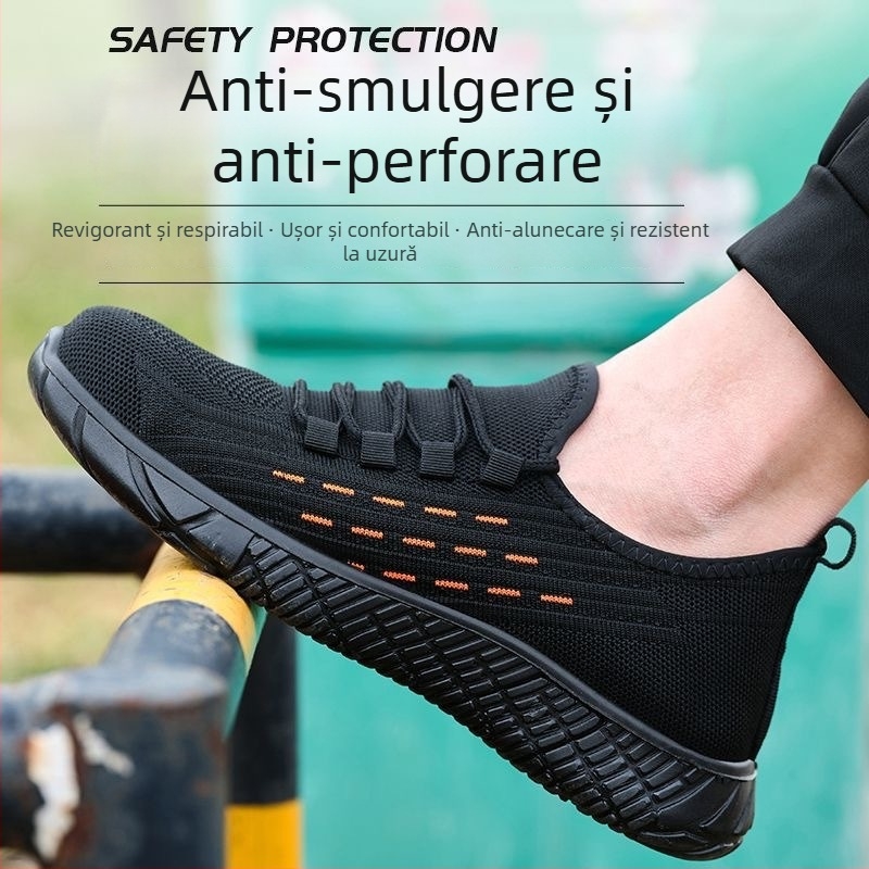 Pantofi de protecție pentru bărbați, vară, cu protecție anti-șoc și anti-perforație, respirabili, ușori, talpă dură