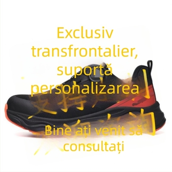 Pantofi de protecție cu partea superioară fly-knit și cataramă rotativă, anti-perforație, anti-șoc, ușori, respirabili, antiaderenți la alunecare și rezistenți la abraziune pentru muncă