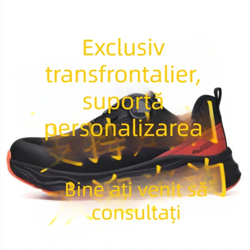 Pantofi de protecție cu partea superioară fly-knit și cataramă rotativă, anti-perforație, anti-șoc, ușori, respirabili, antiaderenți la alunecare și rezistenți la abraziune pentru muncă