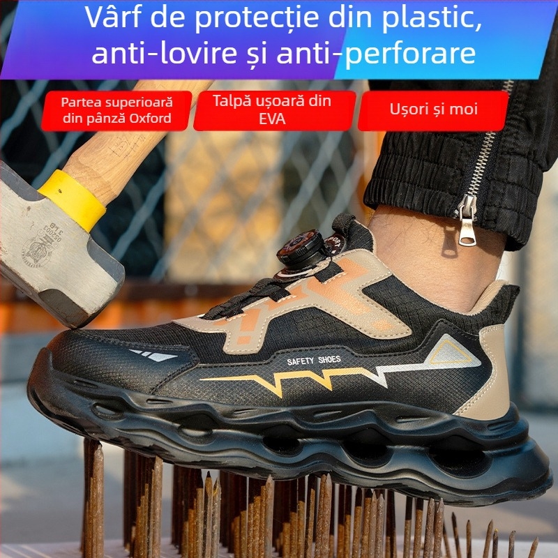 Pantofi de protecție pentru muncă pentru bărbați, cu talpă EVA, ușori și comozi, anti-șoc și anti-perforare, cu buton rotativ pentru eliberare rapidă