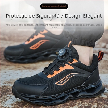 Pantofi de lucru pentru bărbați, vară, respirabili, cu șireturi, protecție anti-smash și anti-perforație, piele microfibră și plasă, talie joasă