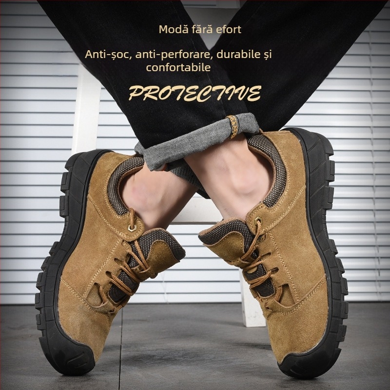 Pantofi de protecție pentru muncă, anti-odor, ușori și respirabili, vârf din oțel, protecție la impact și perforare, pentru sudură și șantier, antislip