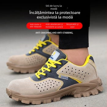 Pantofi de protecție de vară pentru bărbați, cu vârf din oțel, anti-șoc și anti-perforație, antiderapare, pentru sudură, ușori și respirabili