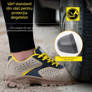Pantofi de protecție de vară pentru bărbați, cu vârf din oțel, anti-șoc și anti-perforație, antiderapare, pentru sudură, ușori și respirabili