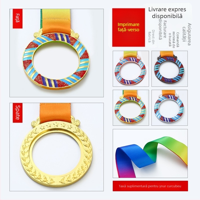 Medalie colorată personalizată cu decupaj pentru competiții sportive, imprimare logo