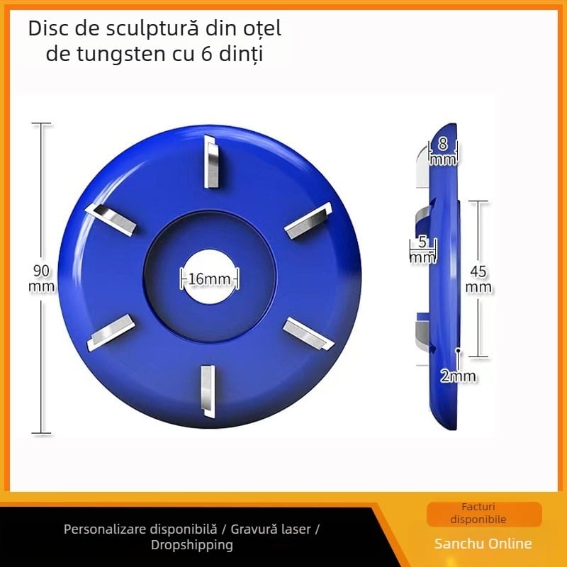 Cuțit de tâmplărie cu șase dinți pentru sculptură în lemn, unelte pentru tavă de ceai și masă de ceai, vârf hexagonal de dalta, disc cu trei lame pentru polizor unghiular