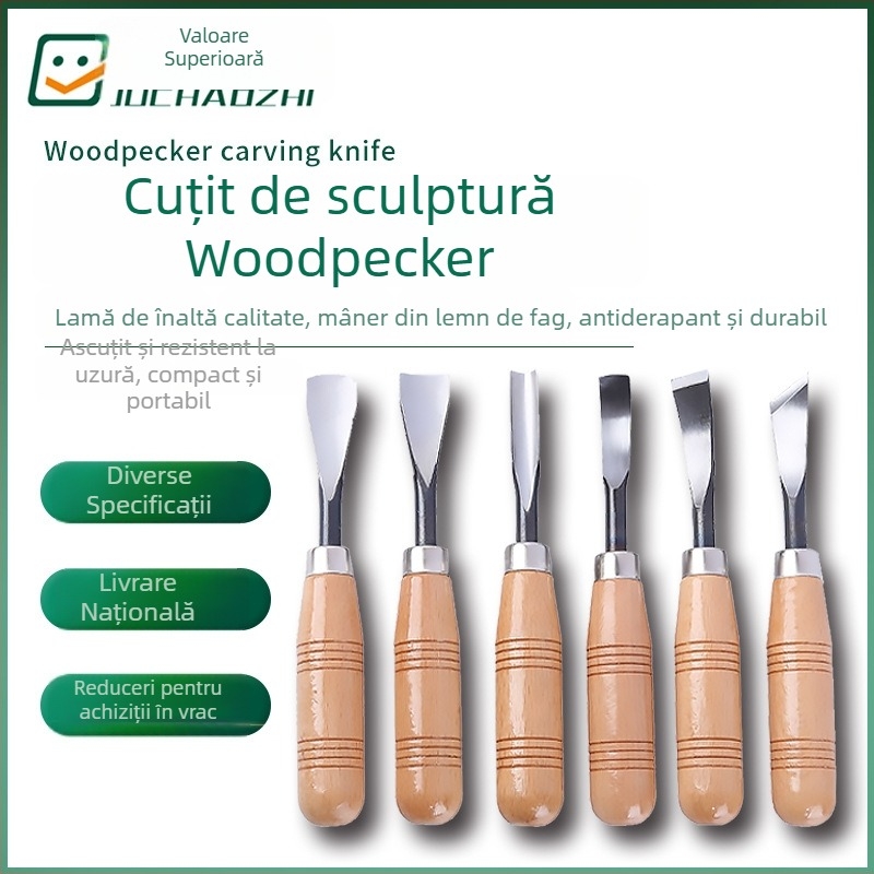 Cuțit de gravură Woodpecker A306/A308 – pentru sculptură în lemn, gips-carton, rădăcini și lemn masiv