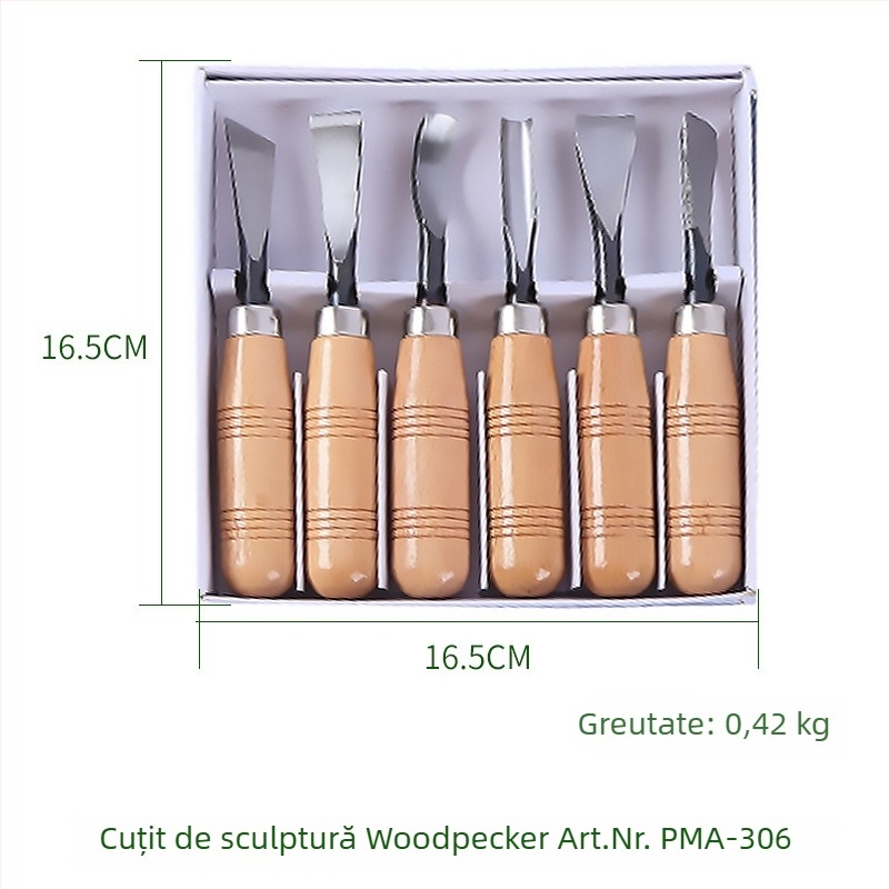 Cuțit de gravură Woodpecker A306/A308 – pentru sculptură în lemn, gips-carton, rădăcini și lemn masiv
