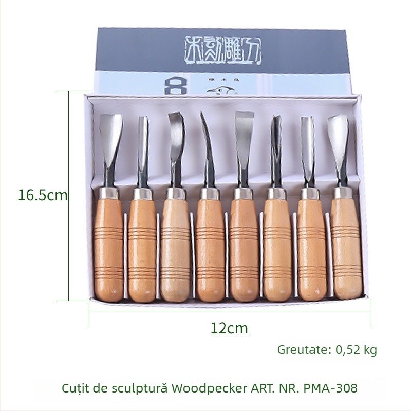 Cuțit de gravură Woodpecker A306/A308 – pentru sculptură în lemn, gips-carton, rădăcini și lemn masiv